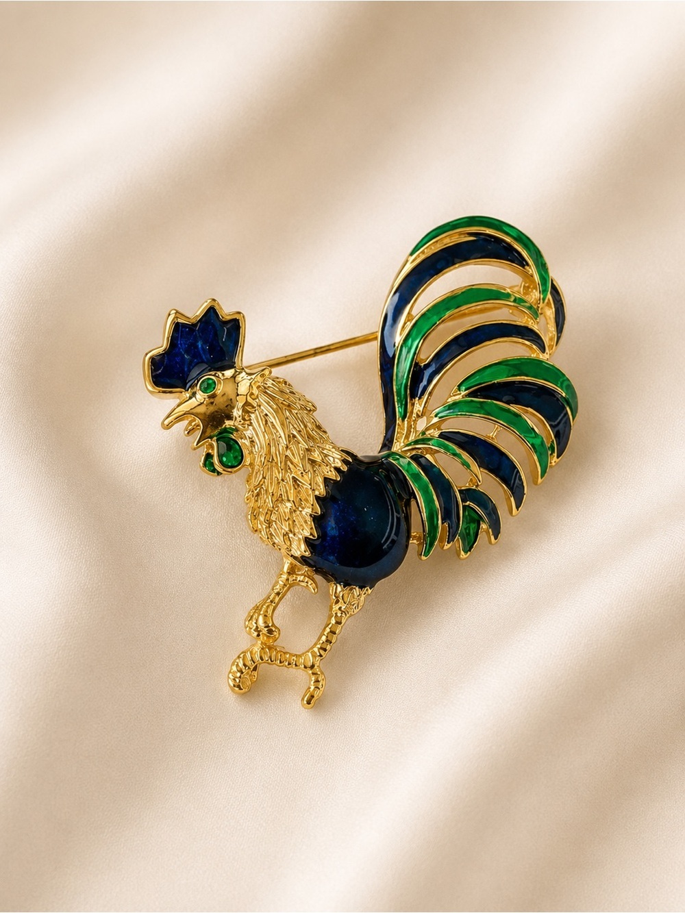 Vintage Gerry’s Rooster Brooch Gold Tone Enamel Rhinestone Farmhouse Pin